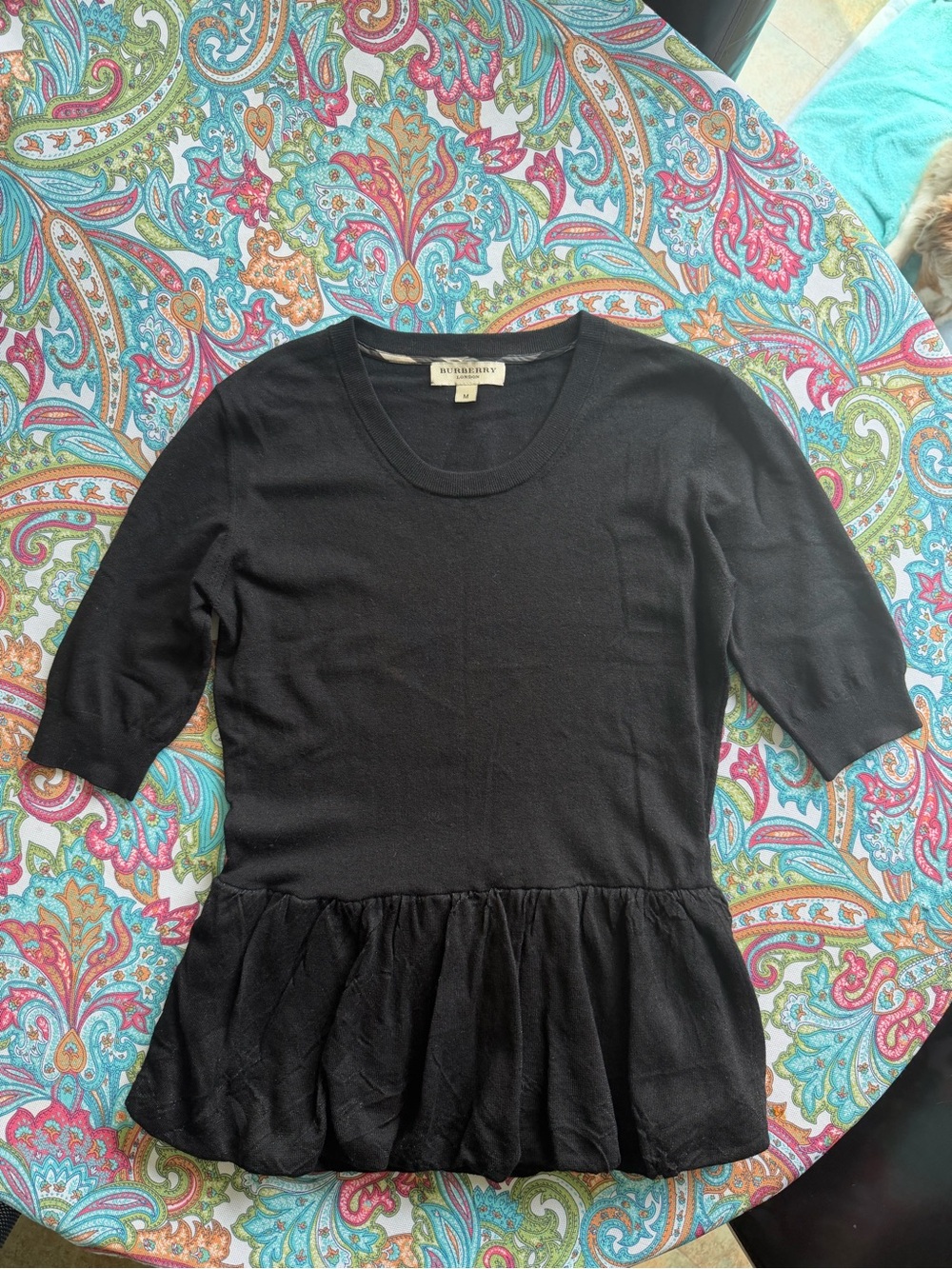 Burberry Black Peplum Short-Sleeve Knit Top